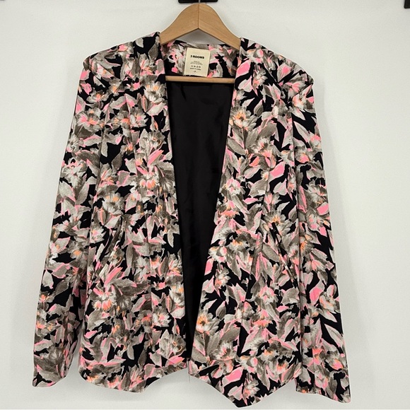 3 Rooms Women’s Blazer‎ Size Small Floral Open Front Korean Fashion Bright - Picture 1 of 9